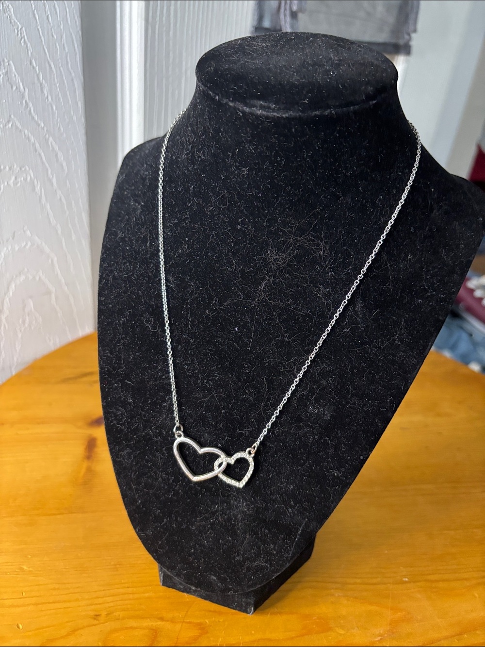 Silver-Tone Double Heart Pendant Necklace